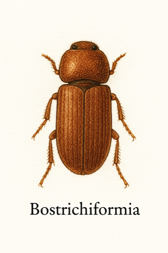 Schéma illustrant un coléoptère de type Bostrichiformia